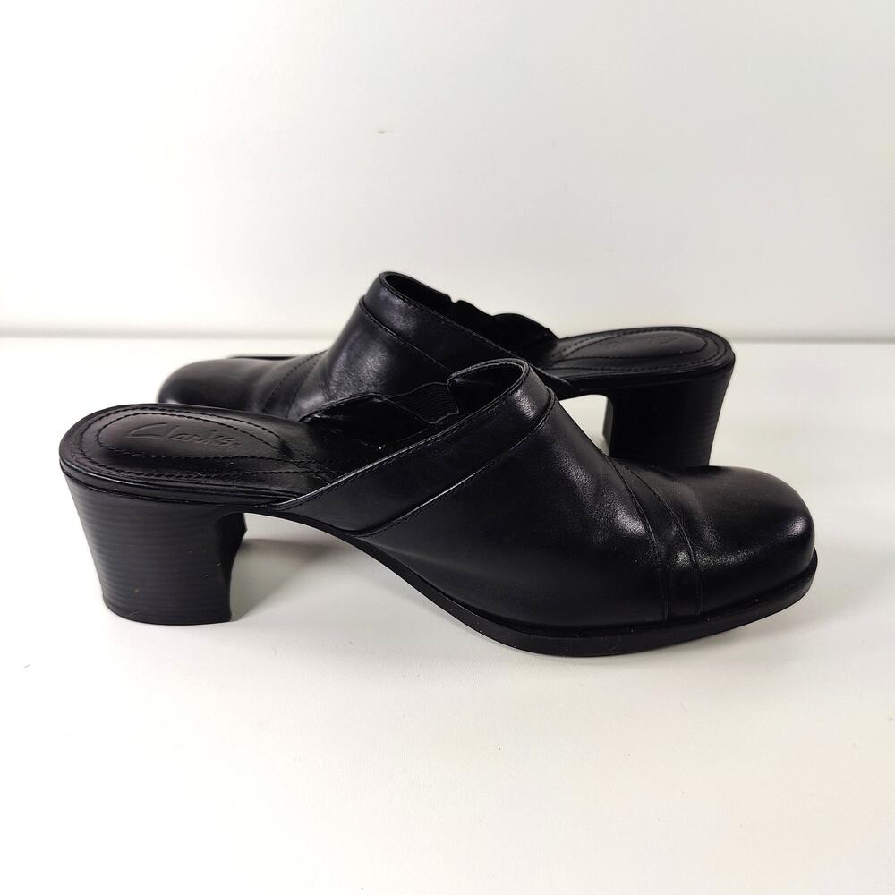 Clarks Black Leather Clogs Slides Womens 9M Comfort Minimalist Mule